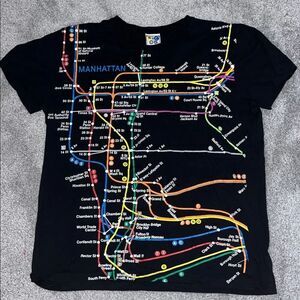 New York NYC Subway T Shirt Black Manhattan Line MTA Cotton Made in USA XL Slim